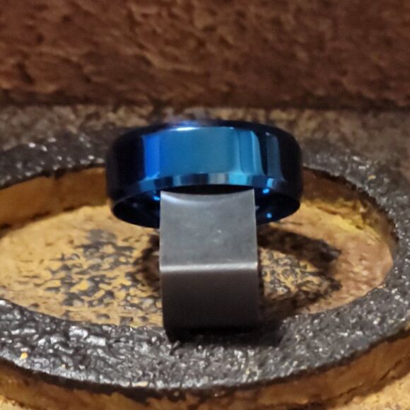 Personalized Men's Wedding Ring - Engraved Matte Blue Wedding Ring For Guys - Picture 7 of 9